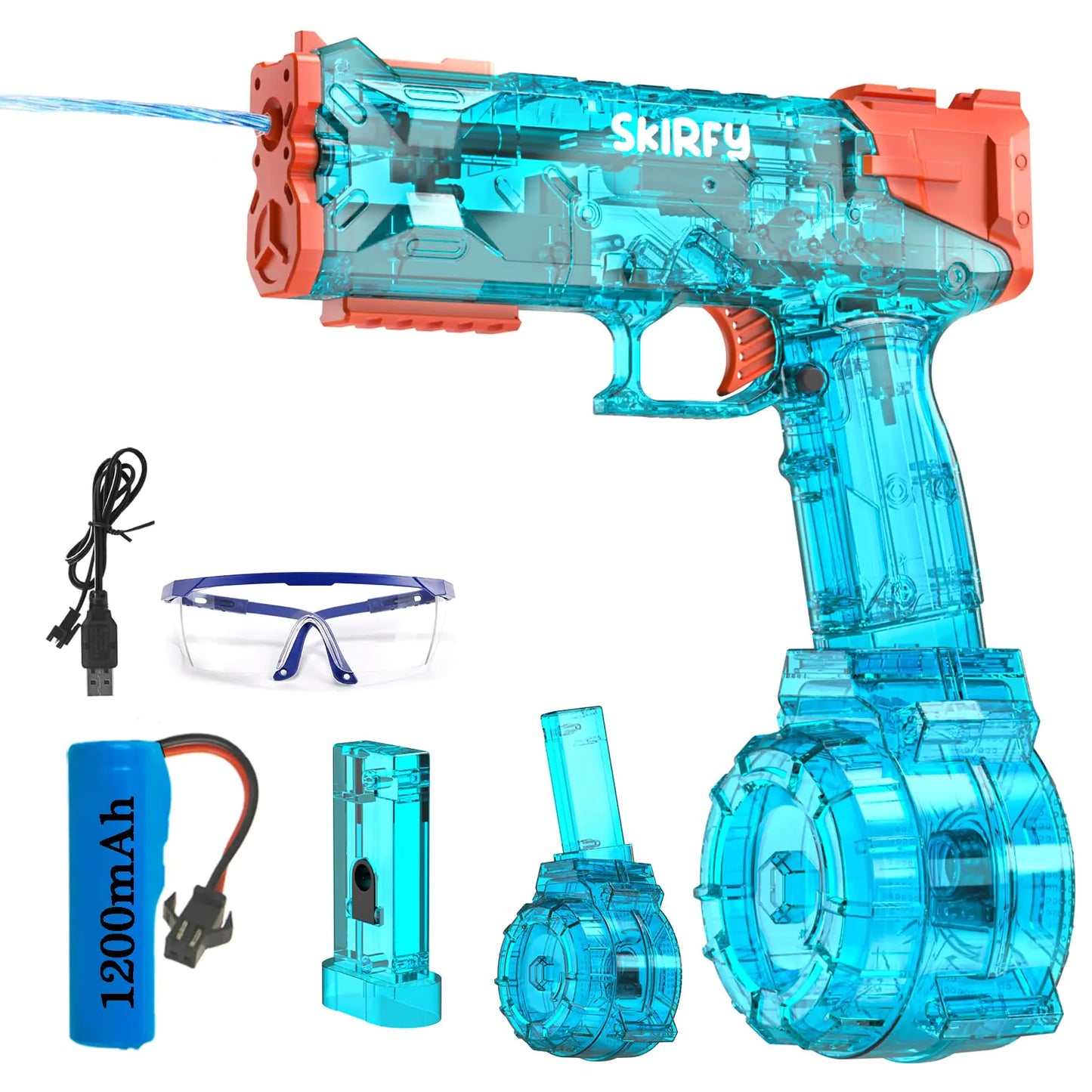 Skirfy Electric Water Guns for Kids Adults Automatic Soaker Guns with 400 Ammos for Kids Ages 8-12 IP67 Waterproof Long Range Up to 32ft Ideal for Outdoor Swimming Pool Beach Games-Blue