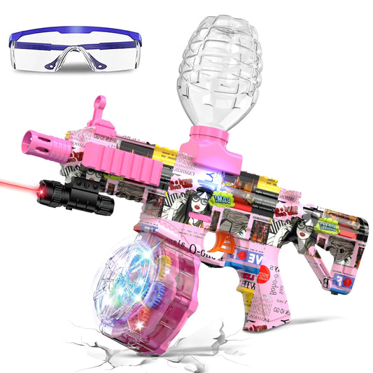 Anstoy Electric Gel Ball Blaster Automatic Splat Gun Glowing in Dark with GlassesUp to 166 FPS Orby Gun for Christmas PartyGifts for Adults Ages 14+(Pink)
